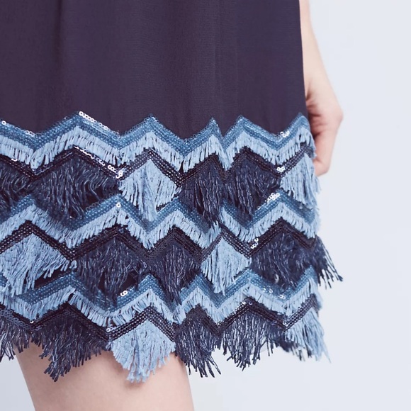 Anthropologie Maeve Festive Swing Elegant Navy Sequin Fringe Sleeveless Dress - Picture 3 of 11